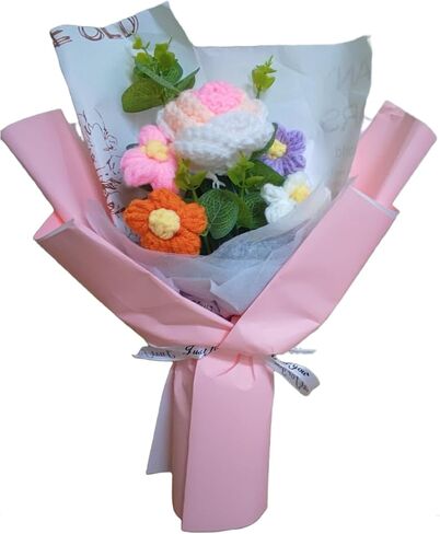 Intertest Crochet Rose Bouquet, Handmade Knitted Bouquet with Greeting Card, Knitted Eternal Artificial Flowers for Mother's Day, Birthday, Valentine's Day and Home Decor - Blue in Saudi Arabia