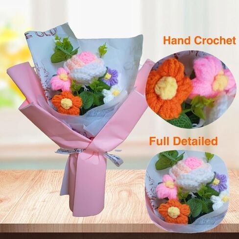 Intertest Crochet Rose Bouquet, Handmade Knitted Bouquet with Greeting Card, Knitted Eternal Artificial Flowers for Mother's Day, Birthday, Valentine's Day and Home Decor - Blue in Saudi Arabia