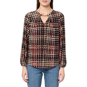 Anne Klein Women's Printed Ity Ls Pleat Neck Blouson Top