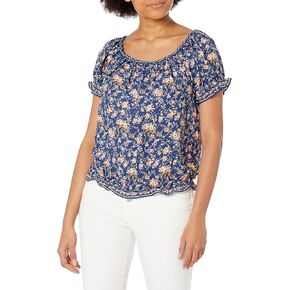 Max Studio Women's Short Sleeve with Bubble Hem Blouse