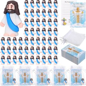 75 Sets Easter Tiny Jesus Toys Include 75 Mini Jesus Figurine 75 Prayer Scripture Cards and Organza Bags Little Jesus Religious Gift for Sunday School Christian Church Party Favor(Multicolor)