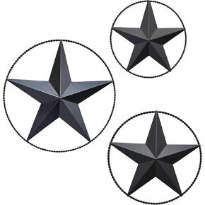 JoyEvy 6.5" 9.5" 12.4" Black Barn Star Wall Decor – Rustic Vintage Western Texas Metal Stars Outside or Inside Wall Decor for Country Homes Farmhouse（3pieces