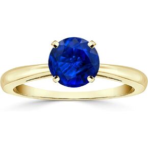 Diamond Wish 18K Gold Round-Cut Blue Sapphire Gemstone Solitaire Engagement Ring 4Prong (1/4 cttw) Size 4-9