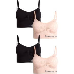 Reebok Women's Everyday Bras - 4 Pack Lightweight Soft Stretch Performance Cami Bralette Seamless Bralettes