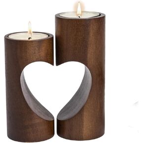 Tea Light Candle Holders for Table Centerpiece, Decorative Wood Tealight Candle Holder Set, Unity Heart Candle Holder for Home Décor