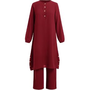 Abayas Dress for Women Muslim Long Sleeve Loose Top Pants 2 Pcs Dubai Islamic Muslim Women Matching Sets