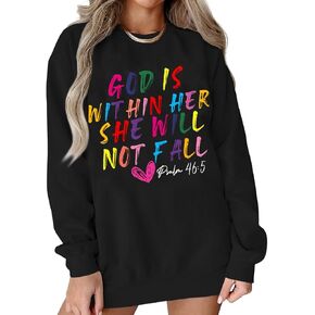 Christian Sweatshirt Women God Is Within Her Pullover Religious Inspirational Faith Bible Verse Long Sleeve Top in Saudi Arabia