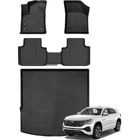 Jenofa-Car Floor Mats & Cargo Liner for VW Atlas Cross Sport 2020-2025 5-Seater All Weather Floor Mats Set Custom for Volkswagen Atlas Cross Sport Full Set Waterproof Floor Liners Accessories Black