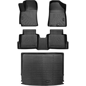 Custom Fit All-Weather TPE Floor Mats Fit for 2024 2025 Hyundai Kona - Heavy Duty, Non-Slip Floor Liners & Cargo Mat Full Set -Black Kona Interiors, Kona 2025 Accesorries