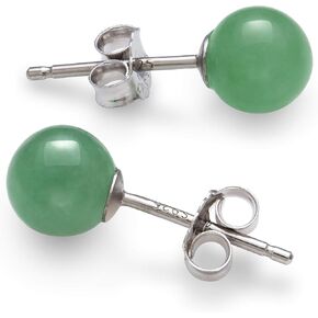 Sterling Silver Natural Green Jade Round Stud Earrings