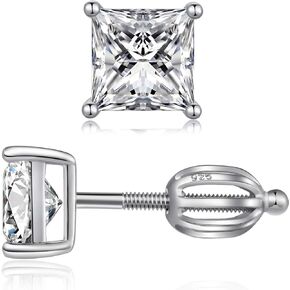 Rhodium Plated Sparkling CZ Diamond Stud Earrings 925 Sterling Silver Round Cut and Princess Cut 5A+ Cubic Zirconia Stud Earrings | Screw Back CZ Stud Earrings Hypoallergenic Earrings