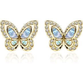 Butterfly Stud Earrings for Women 14K Gold Plated Tiny Stud with Sterling Silver Ear Pins Hypoallergenic Fashion Jewelry Gifts for Wedding Birthday Christmas Mother's Day