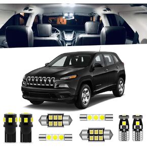 13-Pieces Cherokee LED Interior Light Kit Package for Jeep Cherokee KL 2014 2015 2016 2017 2018 2019 2020 White 6000K Interior LED Lighting Package + License Plate Lights, Install Tool