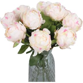 10pcs White Peonies Artificial Flowers Fake Silk Peonies with Single Stem Faux Peonies Flowers for Wedding Table Centerpieces Home Decorations Bridal Bouquets Floral Arrangements (White)