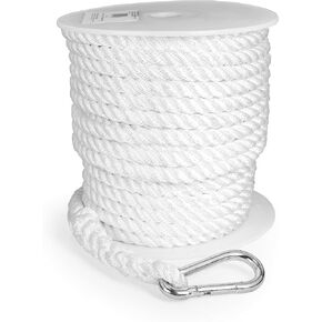 Camco 50063 3-Strand Nylon Rope, 1/2" X 100', Thimble/Whipped Bitter End,1 Pack