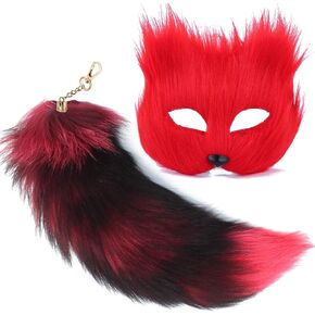Therian Mask and Tail for Girl Furry Cat Fox Wolf Mask Therian for Women Halloween Costume