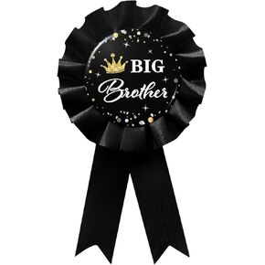 WOWOPA Big Brother Pin, Happy Birthday Boy Child's Ribbon Award Tinplate Badge Pin, Baby Shower Button Party Decorations Sign - Black 1pcs