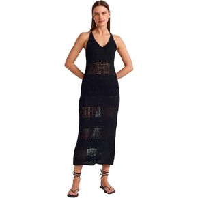 Dilvin Women's Summer Black V Neck Knit Dress