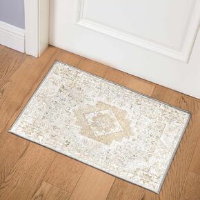 Machine Washable Rug 8'x10' Vintage Distressed Boho Area Rugs Bohemian Medallion Non-Slip Backing Floor Carpet for Living Room Bedroom Dining Room Office Kitchen Home Decor, Beige 8x10ft