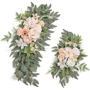 Artificial Blue Pink Flowers Swag Set of 2 for Wedding Welcome Signs Floral Decorations, Wedding Arch Flowers for Wedding Ceremony Signs