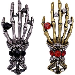 SELOVO Party Crystal Skull hand Brooch and Pin Jewelry Accessories Retro Antique Tone
