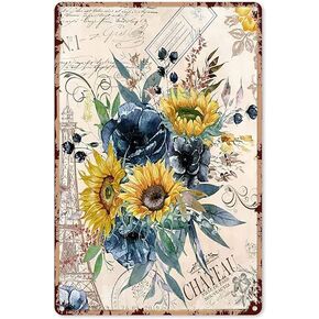 MATou Kitchen Blue and Yellow French Floral Bouquet Novelty College Apartment for Home Bar Man Cave Decor Signs Living Room Decor Bathroom 8x6 in Tin Sign Home Decor Metal Signs Wall Decor