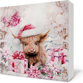 Highland Cow Wooden Sign - Highland Cow Wooden Box Sign,Purple Floral Wooden Box Sign For House Table Decor,Highland Cow Wooden Box Sign Decorations For Bedroom,5x5 Inch
