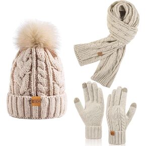 REDESS Womens Winter Knitted Beanie Hat Warm Fleece Lined with Pompom Cap Thick Slouchy Snow Knit Skull Ski Cap