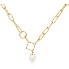 عقد بقلادة لؤلؤة واحدة للنساء من Mesovor، عقد على شكل سلسلة مشبك ورق مطلي بالذهب عيار 16 قيراط in Kuwait