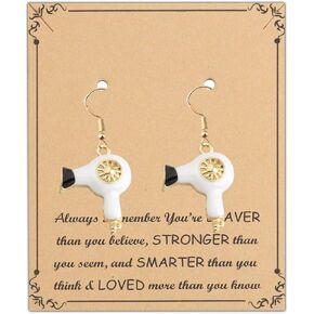 Hairdresser Blow Dryer Earrings Hairstylist Gifts Beautician Earrings Jewelry Cosmetology Graduation Stylist Gifts for Women (Gold)