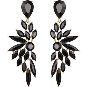 Wedding Bridal Art Deco Crystal Dangle Earrings for Women, Zinc Alloy Hypoallergenic Statement Earrings for Party Prom