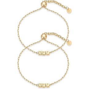 PAVOI 14K Gold Plated Friendship Matching Adjustable Bracelets for Women | Gold Best Friends Bracelet Set | BFF ILYSM Bracelet Pack