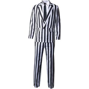 Men's Black and White Striped Suit Spooky Halloween Beetle Costume