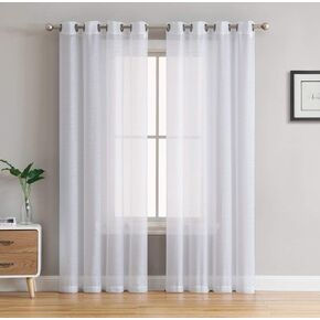 HLC.ME 2 Piece Semi Sheer Voile Light Filtering Window Curtain Grommet Panels for Bedroom & Living Room (70 W x 84 L Inch Long Per Panel, White)