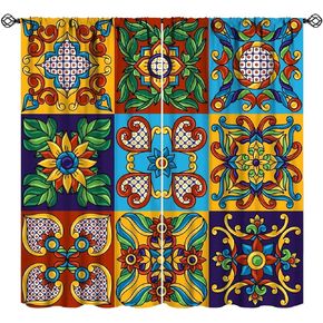 JESTRONRY Mexican Element Curtains,Mexican Flowers Ethnic Folk Modern Retro Style Window Treatments Bedroom Living Room Curtain, Home Decor Rod Pocket Window Drapes 42x45 Inch Decor