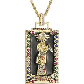 HZMAN Santa Muerte Necklace Enamel 18K Gold Plated Grim Reaper Saint Death Sickle Skull Pendant Necklace Jewelry Gift