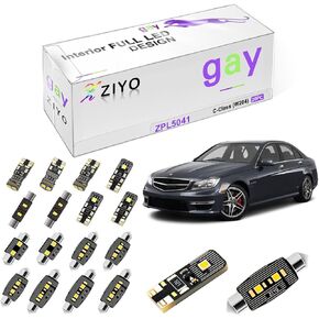 ZIYO ZPL5041 -(20 Bulbs) LED Interior Light Kit Replacement for Mercedes Benz C Class W204 2008-2014 + License Plate Light Bulbs Package, Xenon White Dome Light Error Free