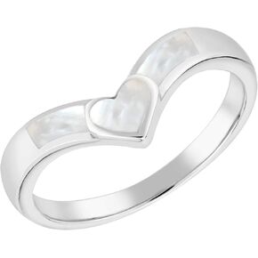 AeraVida Sweet Compassionate Heart White Mother of Pearl Shell .925 Sterling Silver Ring