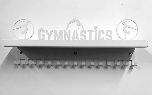Three Figure Gymnastics Medal Holder Display Awards and Trophy Shelf Rack Case Ribbon Hanger with 3" Metal Shelf and Hooks, Great Gift for Gymnasts in Saudi Arabia