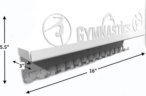 Three Figure Gymnastics Medal Holder Display Awards and Trophy Shelf Rack Case Ribbon Hanger with 3" Metal Shelf and Hooks, Great Gift for Gymnasts in Saudi Arabia