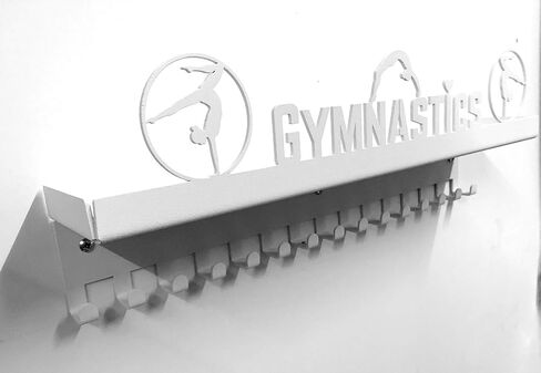 Three Figure Gymnastics Medal Holder Display Awards and Trophy Shelf Rack Case Ribbon Hanger with 3" Metal Shelf and Hooks, Great Gift for Gymnasts in Saudi Arabia