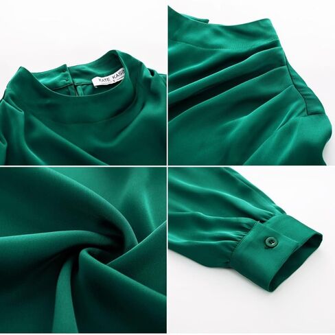 بلوزة حريمي حريرية من Kate Kasin برقبة وهمية وأكمام طويلة مكشكشة من الأمام in Kuwait