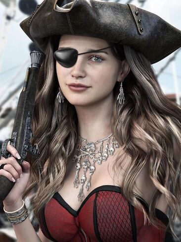 5 PCS Pirate Costume Women Pirate Skirt Head Scarf Hat Eye Patch Skull Jewelry Pirate Accessories for Women Cosplay in Kuwait