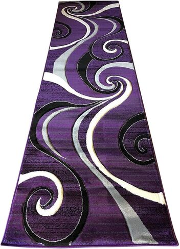 Modern Runner 400,000 Point Area Rug Swirl Purple Black &Grey Design 344 (32 inches X7 feet 3 inches) in Saudi Arabia