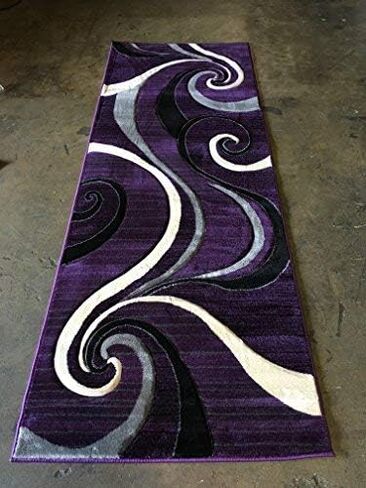 Modern Runner 400,000 Point Area Rug Swirl Purple Black &Grey Design 344 (32 inches X7 feet 3 inches) in Saudi Arabia