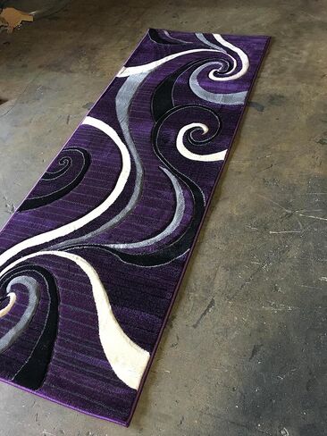 Modern Runner 400,000 Point Area Rug Swirl Purple Black &Grey Design 344 (32 inches X7 feet 3 inches) in Saudi Arabia