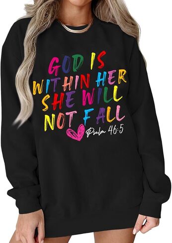 Christian Sweatshirt Women God Is Within Her Pullover Religious Inspirational Faith Bible Verse Long Sleeve Top in Saudi Arabia