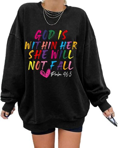Christian Sweatshirt Women God Is Within Her Pullover Religious Inspirational Faith Bible Verse Long Sleeve Top in Saudi Arabia
