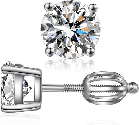 أقراط مرصعة بالماس تشيكوسلوفاكيا متلألئة مطلية بالروديوم من الفضة الإسترليني عيار 925 بشكل دائري وقطع الأميرة 5A + أقراط زركونيا مكعبة | المسمار مرة أخرى تشيكوسلوفاكيا أقراط أقراط هيبوالرجينيك in Kuwait