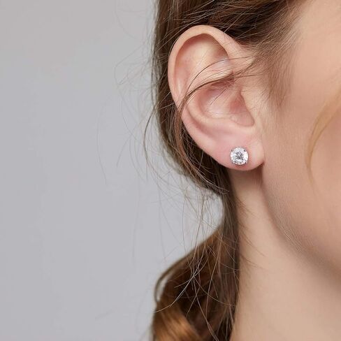 أقراط مرصعة بالماس تشيكوسلوفاكيا متلألئة مطلية بالروديوم من الفضة الإسترليني عيار 925 بشكل دائري وقطع الأميرة 5A + أقراط زركونيا مكعبة | المسمار مرة أخرى تشيكوسلوفاكيا أقراط أقراط هيبوالرجينيك in Kuwait